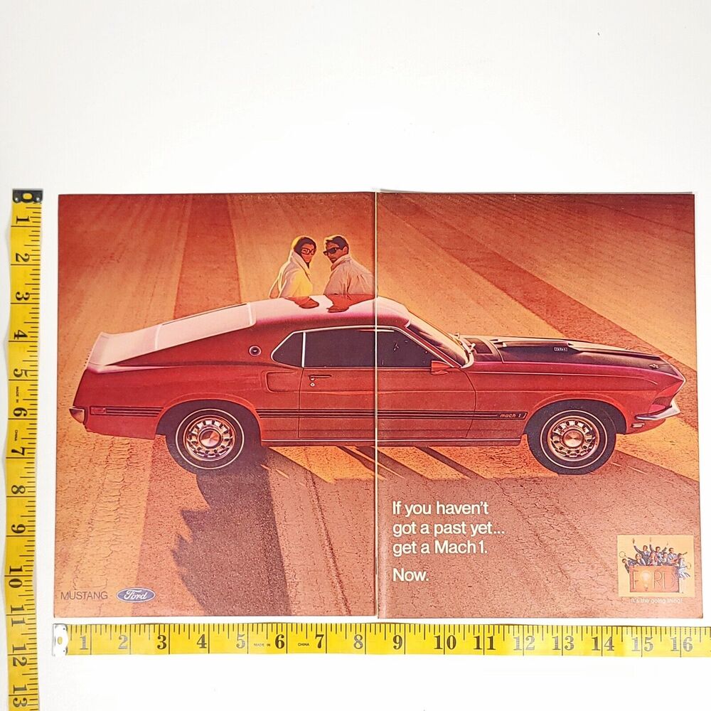 Vintage Ford Mustang Mach 1 Two Page Full-Color Print Ad 1969‎ Hot Rod Magazine